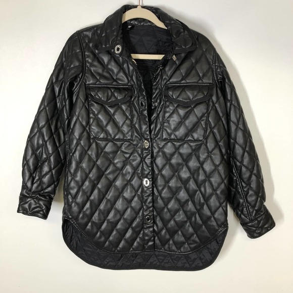 Maje Baneta Quilted Faux Leather Jacket Long Sleeve Solid Black 40 Large - Picture 5 of 12